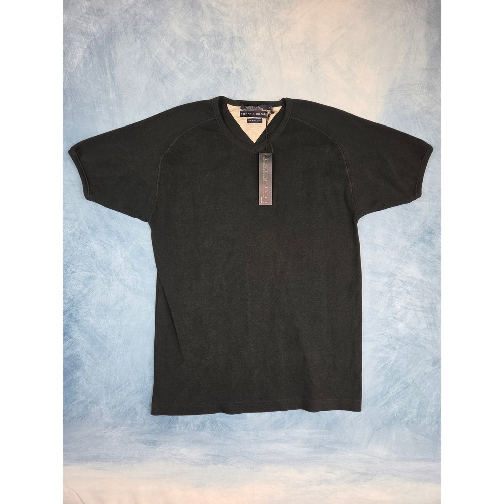 Tommy Hilfiger T-Stretch Men's T-Shirt M Black V-Neck Short Sleeve Raglan NWT